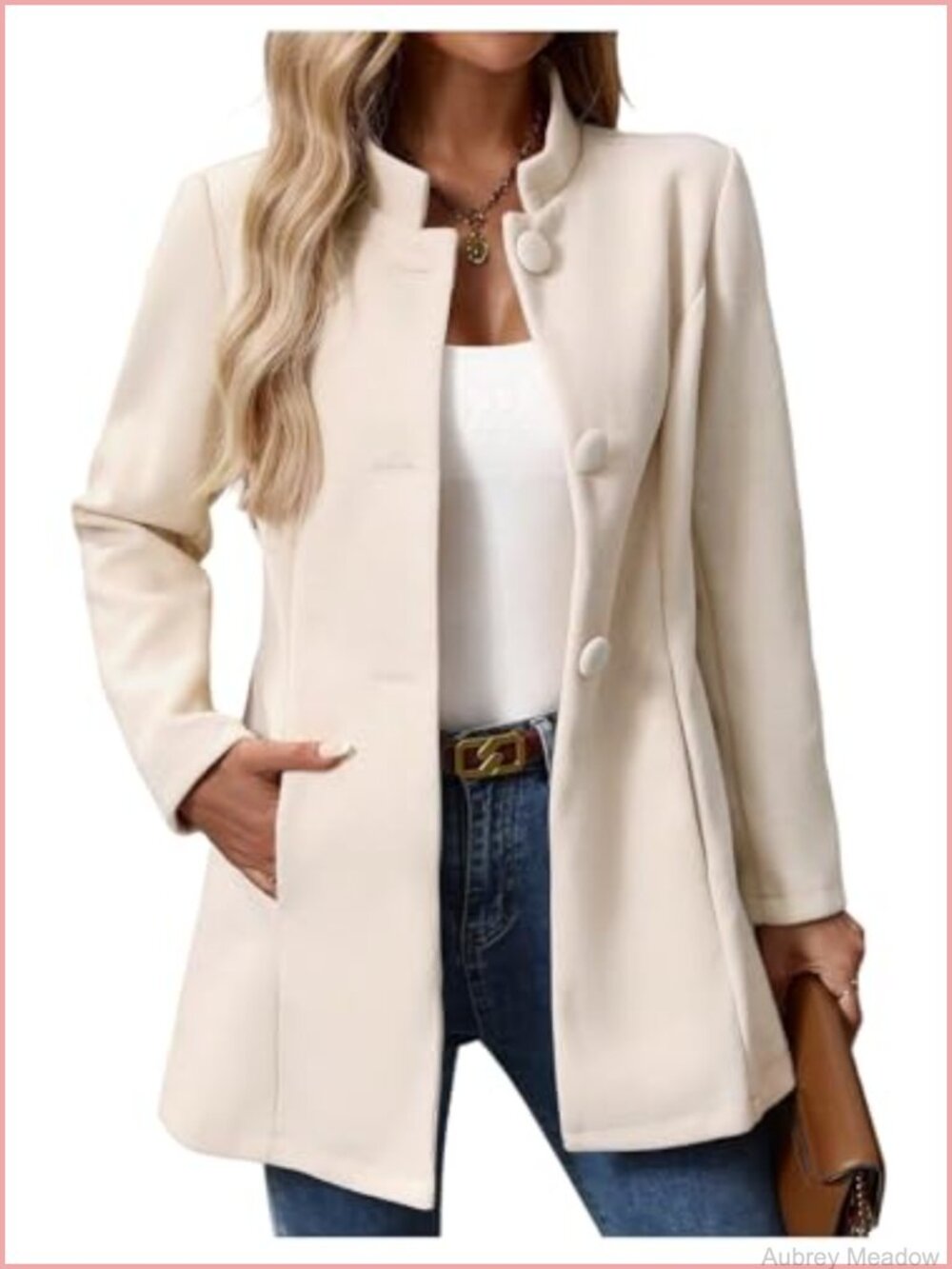 Women's Button Up Long Sleeve Blazers Jackets Casual Fall Winter Mock Neck